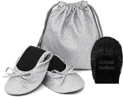 Silky Toes Women's Glitter Foldable Ballet Flat Roll Up Slipper Shoes