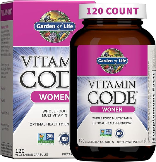 Garden of Life Multivitamin for Women, Vitamin Code Women's Multi - 120 Capsules, Whole Food Womens Multi, Vitamins, Iron, Folate not Folic Acid  Probiotics for Womens Energy, Vegetarian Supplements