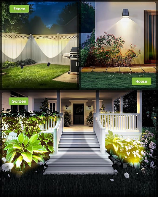 Solar Deck Lights Outdoor Waterproof Landscape Spotlights 63 LEDs 3 Lighting Modes IP65 Solar Step Lights for Outside Patio, Rails, Stairs, Step and House Decor 1 Pack Warm White