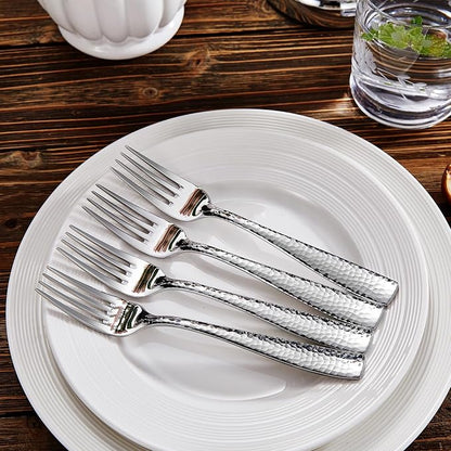 KEAWELL Premium 4-Piece 6.5" Louis Hammered Salad Fork Set, 18/10 Stainless Steel, Squared Edge with Smooth Rounded Edges for Comfort, Dishwasher Safe (4, 6.5" Salad Fork)