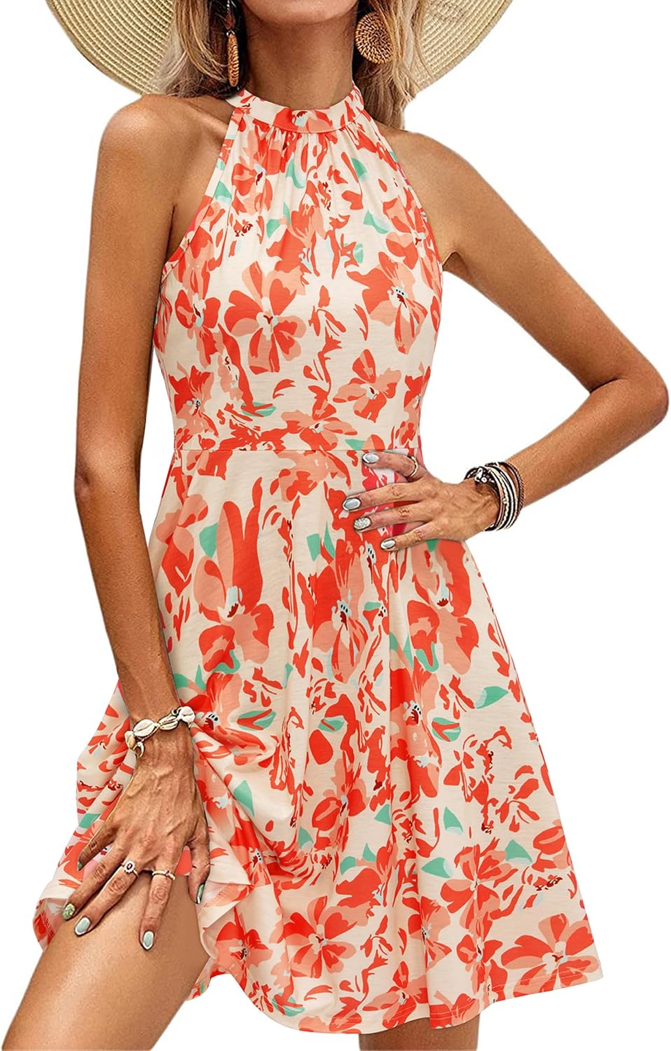 OUGES Women's Halter Neck Floral Sundress