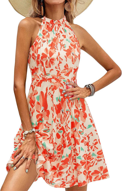OUGES Women's Halter Neck Floral Sundress