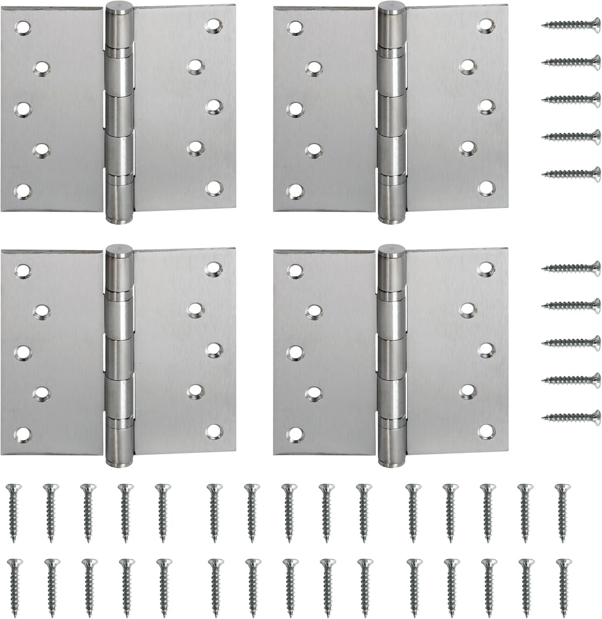 2pcs 5 in Hinges Heavy Duty Door Hinge up to 220 lbs,Stainless Steel Hinges Ball Bearing,Outside Door Hinges Front, Thickness 3 mm, Square Corners with 20 Screws, Non-Removable Pin Silver