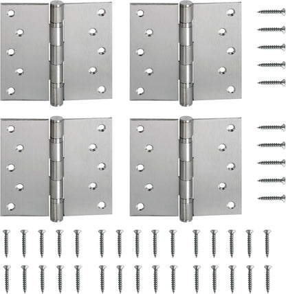 2pcs 5 in Hinges Heavy Duty Door Hinge up to 220 lbs,Stainless Steel Hinges Ball Bearing,Outside Door Hinges Front, Thickness 3 mm, Square Corners with 20 Screws, Non-Removable Pin Silver