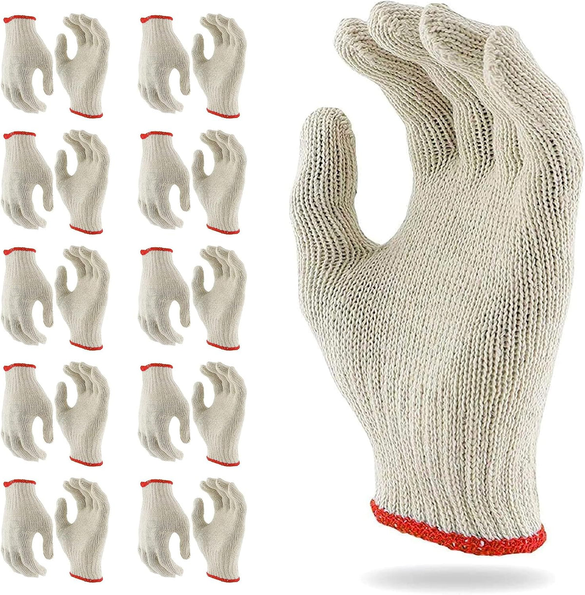 ABC PACK & SUPPLY String Knit Work Gloves, 9.5 Inch Large, Beige Cotton Polyester, Pack of 1 Pairs, Elastic Wrist with Red Edge Line