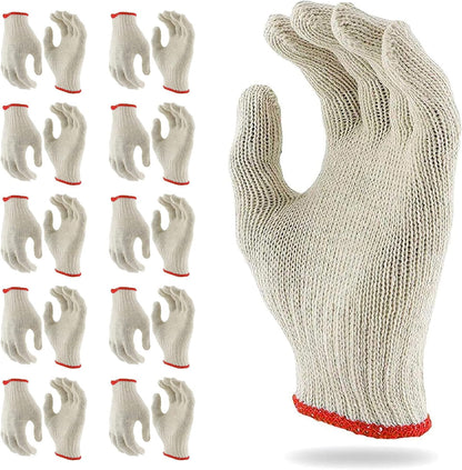 ABC PACK & SUPPLY String Knit Work Gloves, 9.5 Inch Large, Beige Cotton Polyester, Pack of 1 Pairs, Elastic Wrist with Red Edge Line