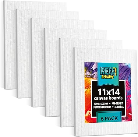 KEFF Canvas Boards for Painting - 11x14 6-Pack Art Paint Canvases - Bulk Canvas Panels Set - 100 Cotton Primed Painting Supplies for Acrylic, Oil, Watercolor  Tempera
