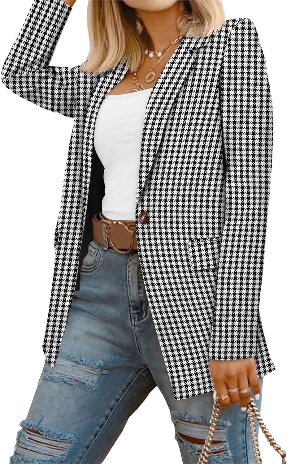 CRAZY GRID Women Business Casual Blazer with Lined Professional Work Suit Jacket with Pockets.