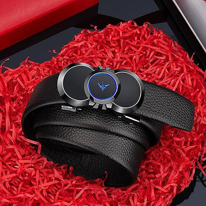 VANNANBA Mens Belts Leather Ratchet Dress Belt with Automatic Sliding Buckle, Designer Works Belts for Jeans Pants