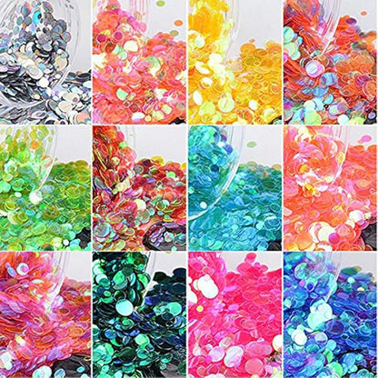 Nail Art Round Mermaid Glitter Sequins with Broken Shell Glass Paper Candy Foil Paillette Flakes DIY Tips 2 Set