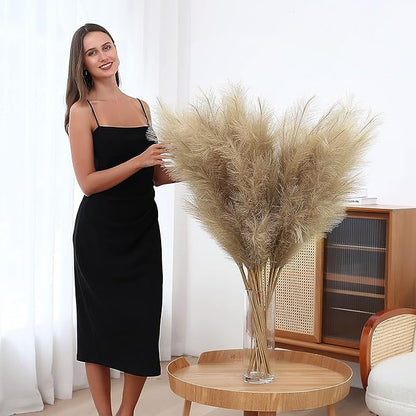 8 Pcs 45 inch Tall Faux Pampas Grass Decor, Large Artificial Brown Pompous Grass Bulk, Long Fake Pompas for Floor Vase Filler, Wedding, Baby Shower, Home and Boho Decor (Brown)