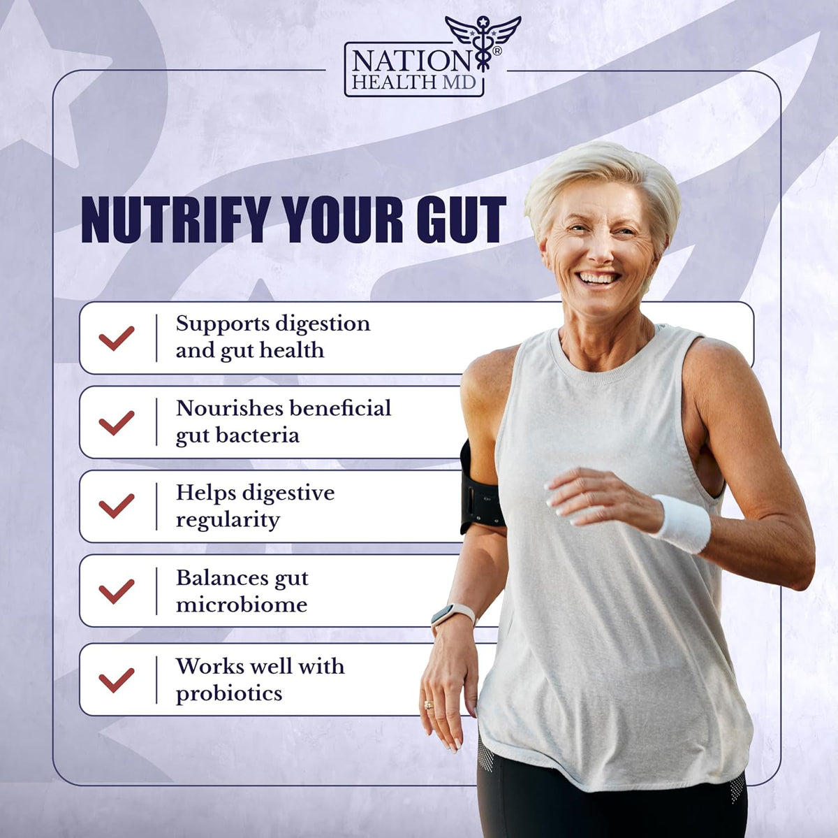 NATION HEALTH MD Prebiotics for Women & Men, Supplement for Gut Health | Prebiotic Fiber with XOS, Inulin, Chicory Root, Jerusalem Artichoke, Digestive Health Prebiotics for Women & Men. 90 Capsules