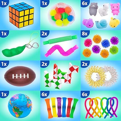 50 Pcs Fidget Toys Pack - Stocking Stuffers for Kids, Gifts for Kids, Party Favors - Adults Stress Relief Sensory Toy - ADHD Toys Bulk for Classroom Treasure Box Prizes - Pop Its