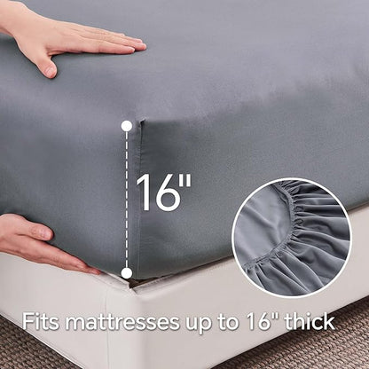 INFIIXSO Full Sheet Set Grey - 100 Rayon Derived from Bamboo, 4 Pieces Cooling Sheets Set, Deep Pocket up to 16", Soft Silky Luxury Bedding Sheets  Pillowcases