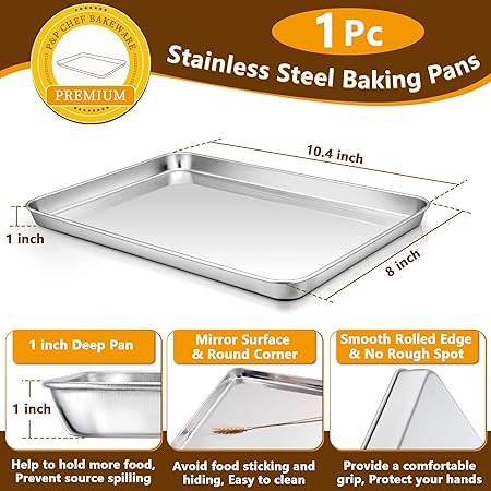 PP CHEF Toaster Oven Pan and Rack Set, Stainless Steel Toaster Oven Tray Broiler Pan with Cooling Rack for Baking, Non Toxic  Heavy Duty, Mirror Finish  Dishwasher Safe - 10.4 Inch