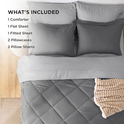 Bedsure Full Size Comforter Set - 7 Pieces Reversible Grey Bedding, Full Size Bed Set for All Seasons, Bed in a Bag with Down Alternative Comforter, Sheets, Pillowcases  Shams