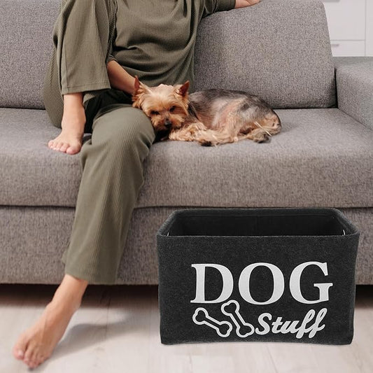 Alipis 1Pc Dog Toy Storage Basket - Durable Felt Organizer Box for Pet Toys, Living Room, Dark Grey