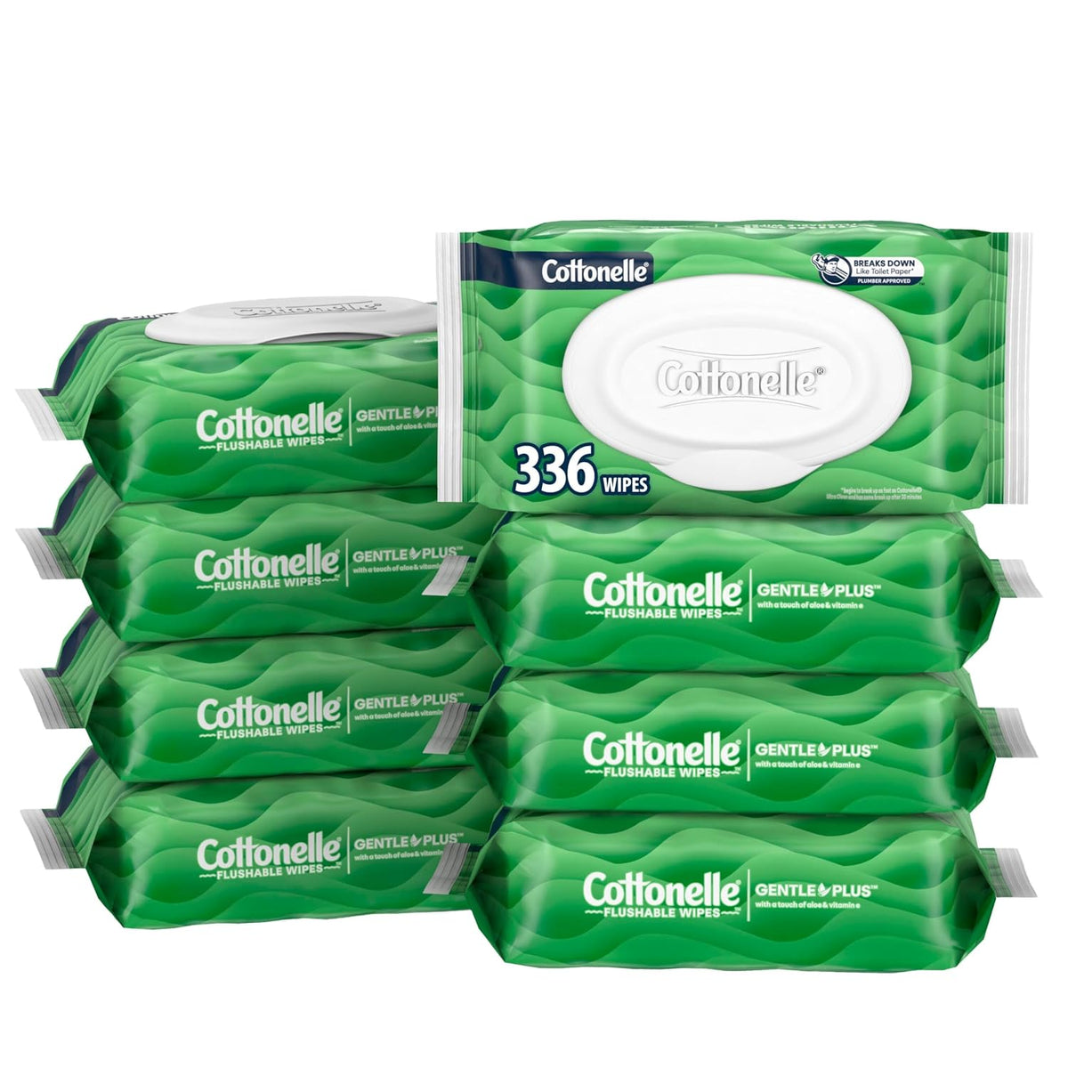 Cottonelle GentlePlus Flushable Wet Wipes with Aloe & Vitamin E, 2 Flip-Top Packs, 42 Wipes Per Pack, Packaging May Vary
