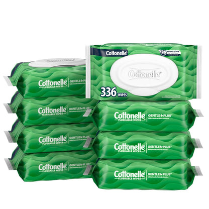 Cottonelle GentlePlus Flushable Wet Wipes with Aloe & Vitamin E, 2 Flip-Top Packs, 42 Wipes Per Pack, Packaging May Vary