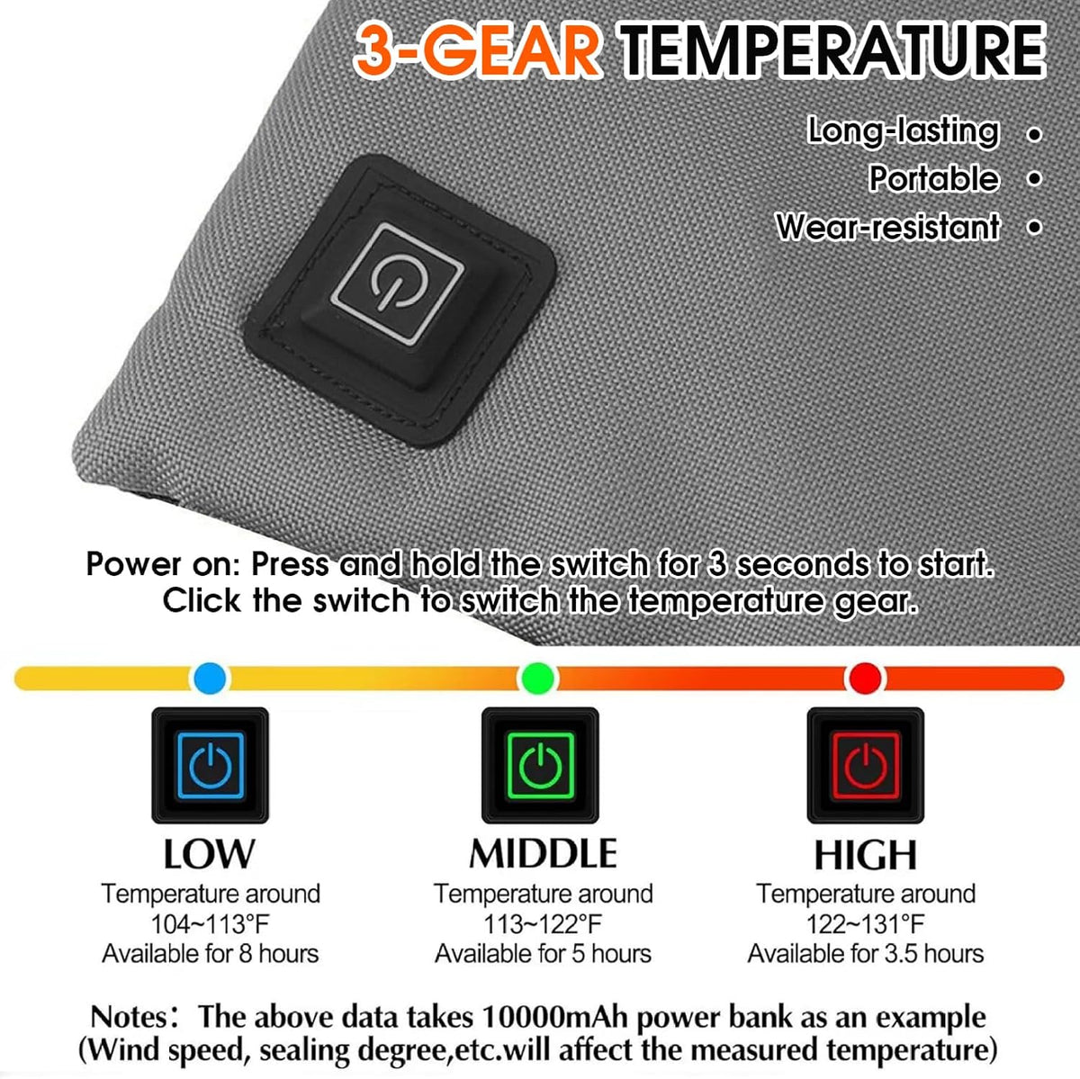 Portable Heated Seat Cushion 3-Level Foldable USB Heating Heated Stadium Seats for Bleachers Outdoor Camping Hiking, 17x16in, Battery Not Included