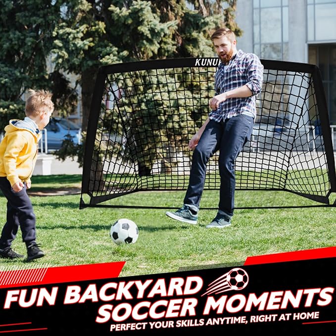 KUNUP 5×3 6x4 9x5 FT Portable Kids Soccer Goal for Backyard, Foldable Soccer Practice Net with Carrying Bag for Toddler Youth Adult Pop Up Soccer Training Equipment Indoor and Outdoor Sports Game
