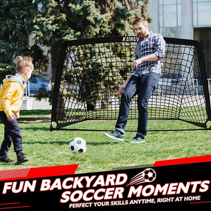 KUNUP 5×3 6x4 9x5 FT Portable Kids Soccer Goal for Backyard, Foldable Soccer Practice Net with Carrying Bag for Toddler Youth Adult Pop Up Soccer Training Equipment Indoor and Outdoor Sports Game