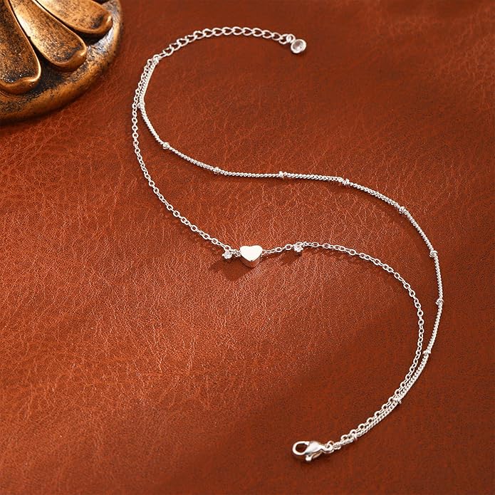 Trendy Anklets for Women Dainty Ankle Bracelet CZ Evil Eye Heart Layered Bracelets Set Gifts Summer Beach Jewelry
