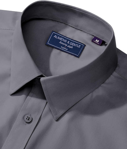 Men's Dress Shirt Regular Fit Stretch Stain Shield Long Sleeve Solid Business Wedding Button Down Shirts