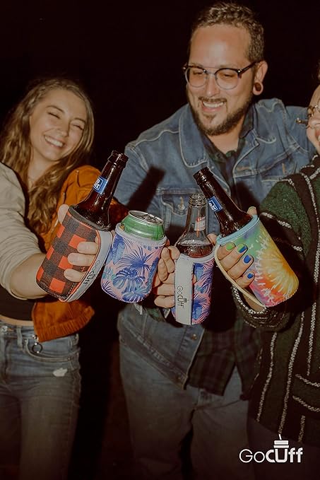 GoCuff Slim Can Cuff Covers For Beer Reusable Insulator With Easy Grip Handle Neoprene Can Coozie With Insulated Sleeves For Skinny Cans Soda, and Other 12 oz Slim Can Beverages (Sunflower Tie Dye)