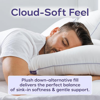 Mellow Hotel Pillow — Waterproof & Stain-Resistant Down-Alternative Bed Pillow, Hypoallergenic Oeko-TEX® Cover, Machine Washable, Stays Fluffy, Support for Side/Back/Stomach Sleepers (Standard)