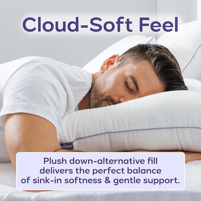 Mellow Hotel Pillow — King Size, Waterproof & Stain-Resistant Down-Alternative Bed Pillow, Hypoallergenic Oeko-TEX® Cover, Machine Washable, Stays Fluffy, Support for Side/Back/Stomach Sleepers