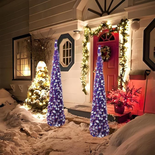 4th of July Decor Tree, Patriotic Pop up Pencil Christmas Tree,5 Ft Christmas Tinsel Tree,Sequin Star Ornaments Garland Collapsible Tree for Independence Day Memorial Home Decor