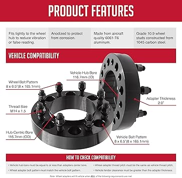 Wheel Accessories Parts 2 Pcs Hub Centric Wheel Spacers 8 on 6.50 2.00" Thick 14mm 1.50 Thread Stud 116.7mm Hub Fits 2001-10 Chevy Silverado 2500 3500 GMC Sierra 2500 3500 SRW DRW Front Only