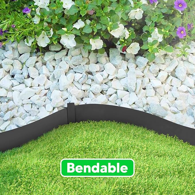 TMEE Landscape Edging Border 46 inch Strips, 6 inch Depth Hammer in Metal Edging for Landscaping with Clips 3 Pack