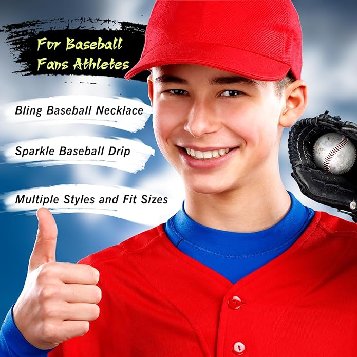 RWQIAN Baseball Beaded Necklace for Men Boys, Bling Drip Chains Inspired Accessory With Diamond Rhinestone Discoball, Jewelry Making Gift for Baseball Team Athletes