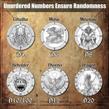 DND Spinner Dice, 7 in 1 Unique Metal Dice Set with 3D Relief for Dungeons and Dragons Gifts, Cool Polyhedral Role Playing Game Dice, Fantasy D&D Tabletop RPG Accessories for DM & Player (Silver)