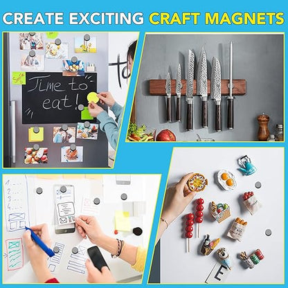 TRYMAG Ceramic Magnets - 18mm Round Crafts Magnets with Adhesive Backing - 100 PCs