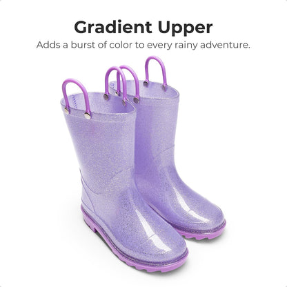 DREAM PAIRS Kids Glitter Rain Boots | Waterproof,Easy-on handles,Lightweight,Non-Slip sole,Rain puddle outdoor play,Girls Boys Toddler