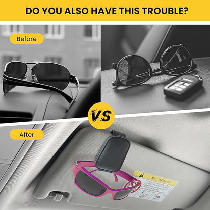 Magnetic Sunglasses Holder for Car Visor Clip, Car Visor Sunglasses Holder Clip, Car Leather Glasses Holder, with Hidden Magnetic Closure, Auto Interior Accessories, 1 Pack (Black)