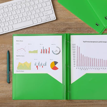 Mr. Pen- Plastic Folders with Pockets and Prongs, 5 Pack, Green, Pocket Folders, Folders with Prongs, File Folders with Fasteners, 2 Pocket Folder, Folder with Pockets, Two Pocket Folder