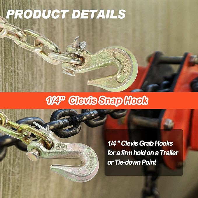 14''x12' Grade 70 Transport Binder Chain, G70 Tow Chain with Clevis Grab Hooks, 12,100 Lbs Breaking Strength for Load Tie-Down Fixed Cargo Flatbed Truck Trailer Chain