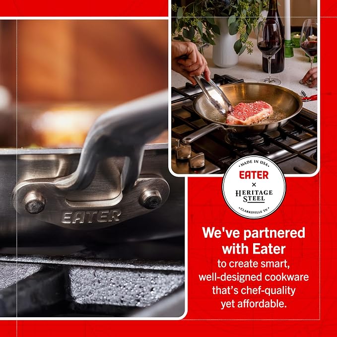 Heritage Steel Eater Series 10.5 Inch Frying Pan | Made in USA | 5-Ply Fully Clad Stainless Steel | Stay Cool Handle Design | Induction Ready & Non-Toxic