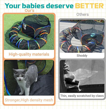 LUCKITTY Outdoor Rainbow Cat Enclosures Playground,Outside House for Indoor Cats Include Portable Tent, Circle Cat Playpen Tunnel, for Cats, Kitty and Small Animals,Within Storage Bag