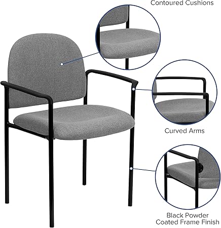 Flash Furniture Tiffany Comfort Gray Fabric Stackable Steel Side Reception Chair with Arms
