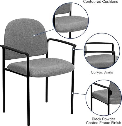 Flash Furniture Tiffany Comfort Gray Fabric Stackable Steel Side Reception Chair with Arms