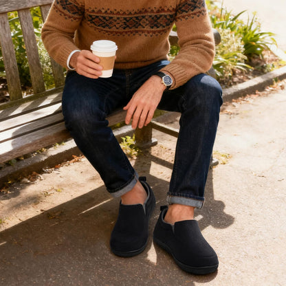 RockDove Men's Closed-Back Memory Foam Slippers with Plush Lining Faux Suede Non-Slip Sole