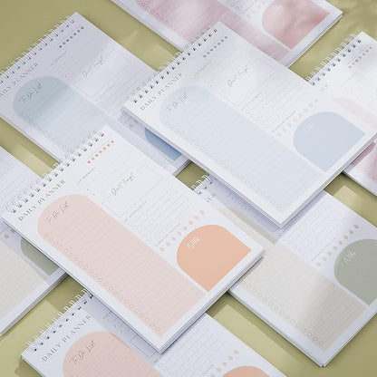 Daily Planner To Do List Notepad 60 Undated Pages,Apricot,Twin-ring Spiral Bindling 6x9 Inch Desktop Daily Planning Notepad with Protective Cover,Notebook for Daily Tasks, Water Intake, Habit Tracker