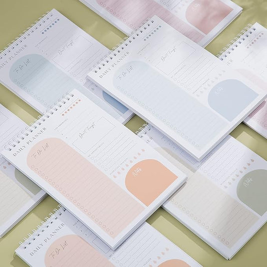 Daily Planner To Do List Notepad 60 Undated Pages,Apricot,Twin-ring Spiral Bindling 6x9 Inch Desktop Daily Planning Notepad with Protective Cover,Notebook for Daily Tasks, Water Intake, Habit Tracker