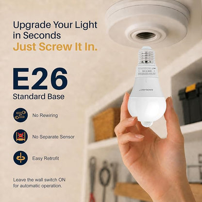 Motion Sensor LED Light Bulb 9W with E26 Base, PIR Motion-Activated in The Dark, Automatically ON/Off by Dual Sensors, 5 Color Temperatures Turnable, Pack of 2