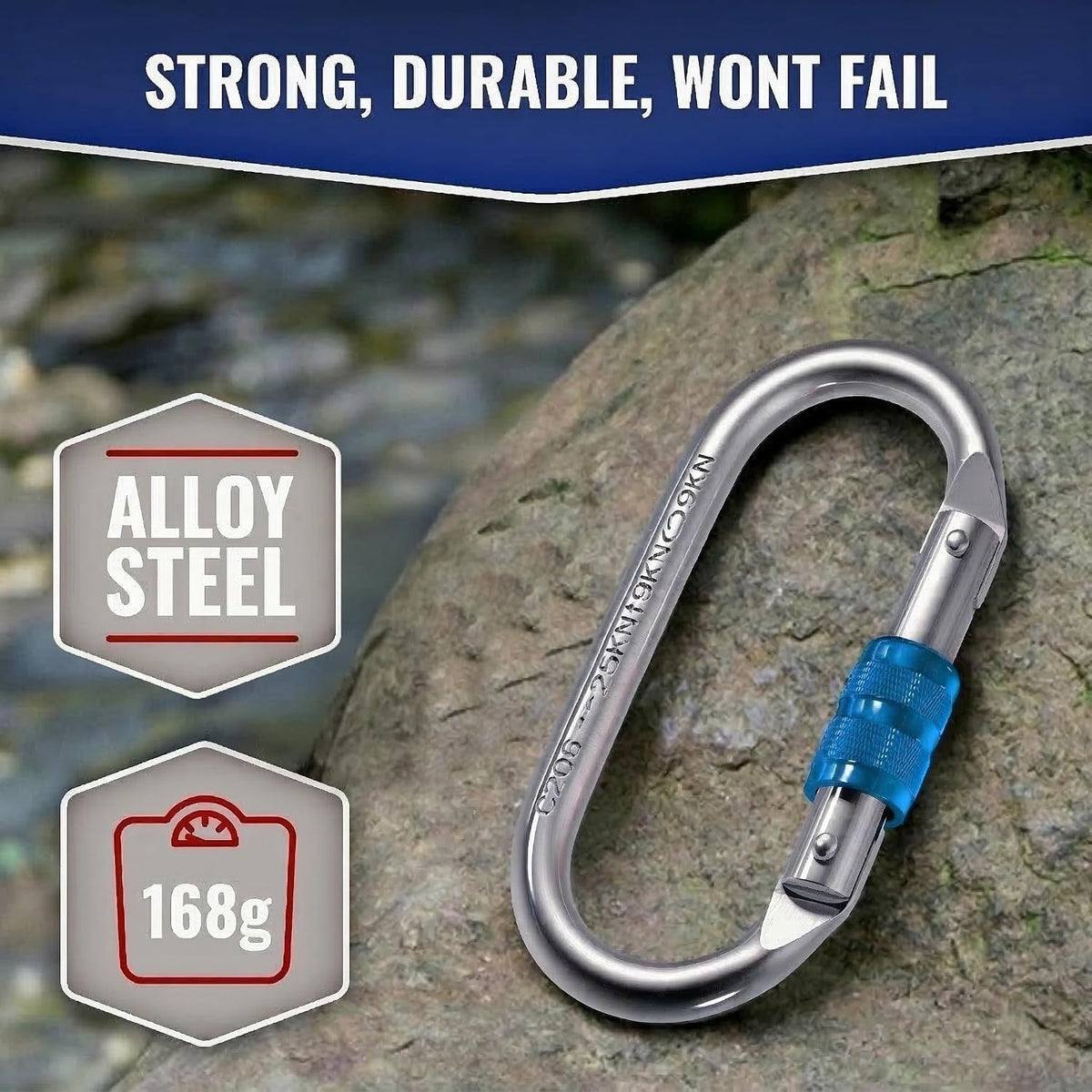 Carabiner Clip Ц UIAA Certified 25 kN 5620 LB, Large Heavy Duty Carabiners for Climbing: Oval-Shape, Screw Locking Steel Caribeener Clips, Hammocks, Hiking, Camping Ц Durable & Tested